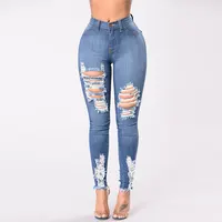 

Hot sales Sexy cool Women Fashion Hollow Out Ripped Jeans