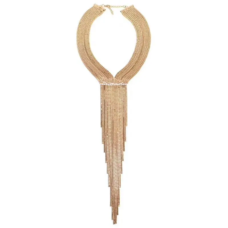 

Wholesale Custom Statement Long Tassel Gold Plated Necklace For Women