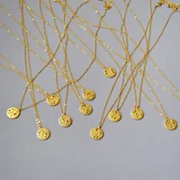 

dainty zodiac brass necklace 24k gold plated pendant necklace gold filled chain coin jewelry necklace