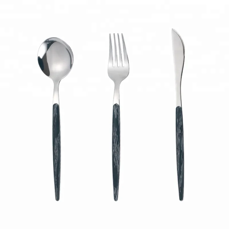 

304 stainless steel gold restaurant royal plastic handle wedding cutlery spoon fork set, Black;red;silver;gold