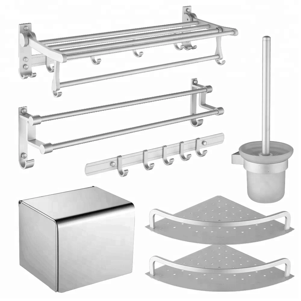 Air aluminium 6 pcs bathroom accessory set cheap hardware accessory roll tissure paper box holder