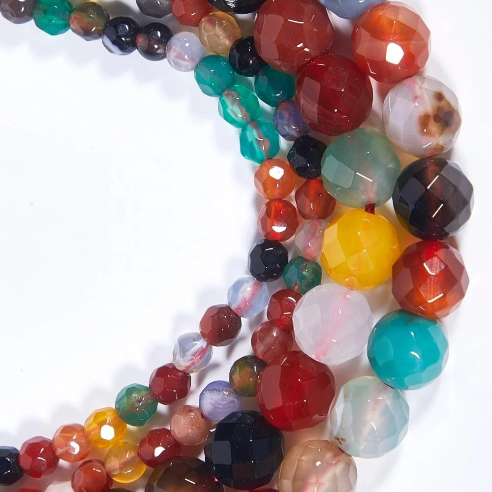 

Fashion Rainbow Agate Cutting Faceted Beads Well Polished Round Loose Beads for Jewelry Making Factory Wholesale