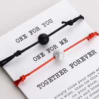 

2pcs/set Matte Lava Stone Natural Stone Bead Bracelet Red String Braiding Couple Bracelets for Men Women Wish Jewelry NS92021