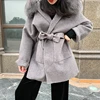 Customized Fashion Style Women Cashmere Wool Coat with Fluffy Fox Fur Collar Lady's Long Coat
