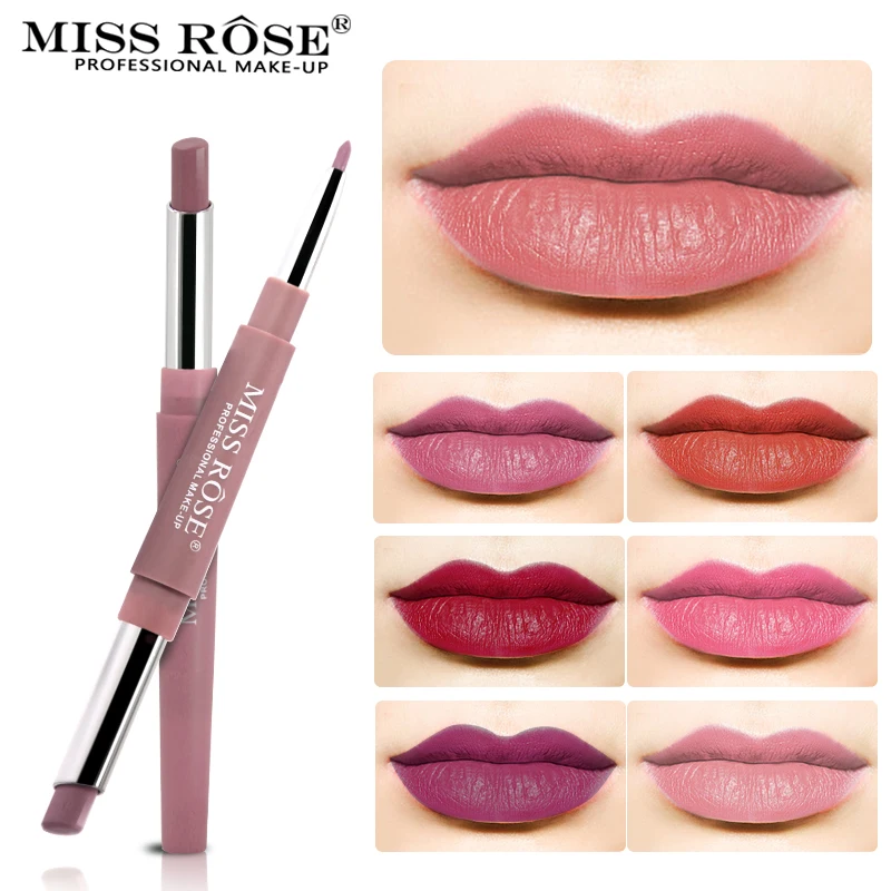 

Miss Rose Brand Lipstick Moisturizing Waterproof Lipsticks Matte lips Makeup Lip liner 2 in1