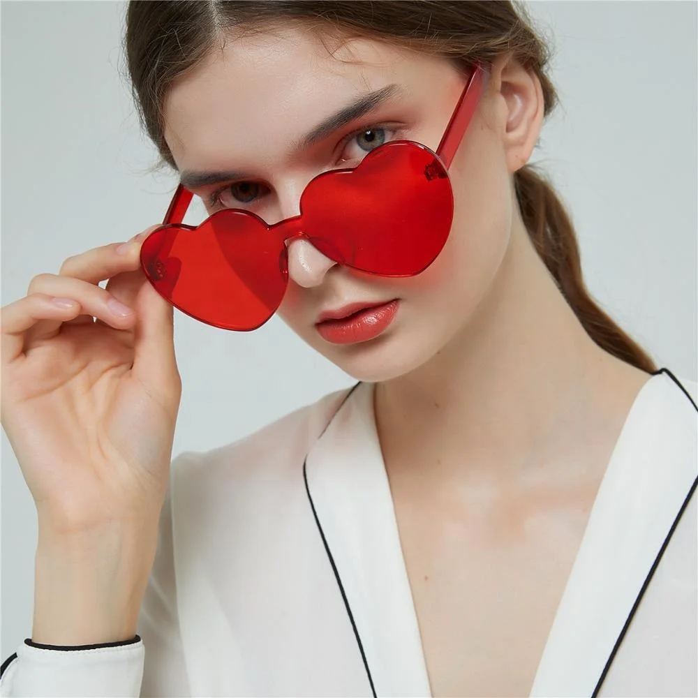 rimless one piece transparent lens sunglasses heart shape peach shape colorful sun glasses