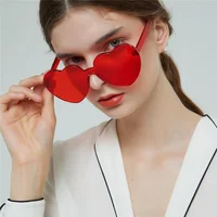 

rimless one piece transparent lens sunglasses heart shape peach shape colorful sun glasses