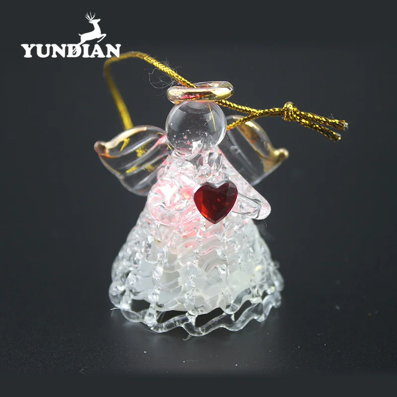 Hand Blown Small Led Lighted Color Changing Christmas Glass Angel