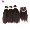 Softhair Brazilian Virgin Human Hair Material Kinky Straight Texture Bundles with Closure Natural Black Color for Black Women