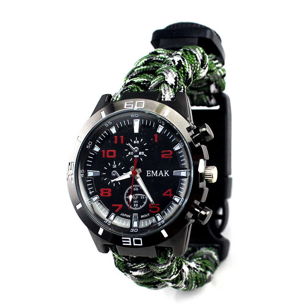 

Survival Bracelet Watch Men&Women paracord watch Flashlight button Compass