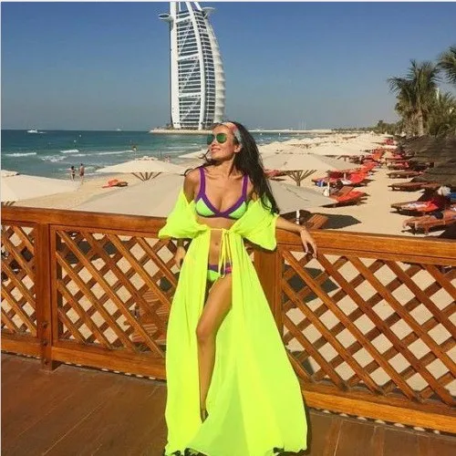 

Beach Outings Cover up Chiffon Robe Plage Candy Color Kaftan Dress Pareos For Women Beach Tunic Sarong Swimsuit Q5354