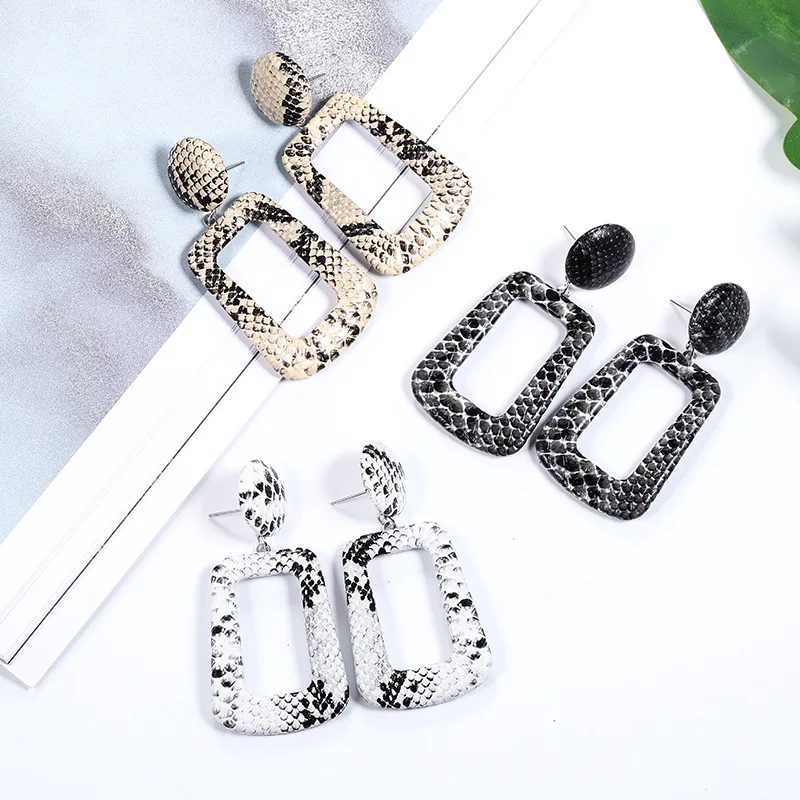 

New Oversize Geometric Drop Earrings for Women Punk Vintage Big Statement Earrings Snake Skin Party Jewelry, Gray,white,black,coffee