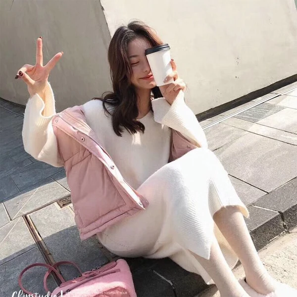 

Autumn And Winter Woman Loose Straight Dress Styles, Pink;white;blue