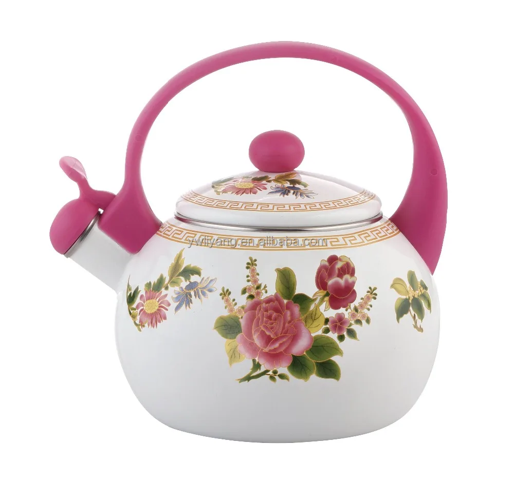 

Enamel Whistling Tea Kettle with Decal High Quality Water Kettle With Different Decal, As per customer's request