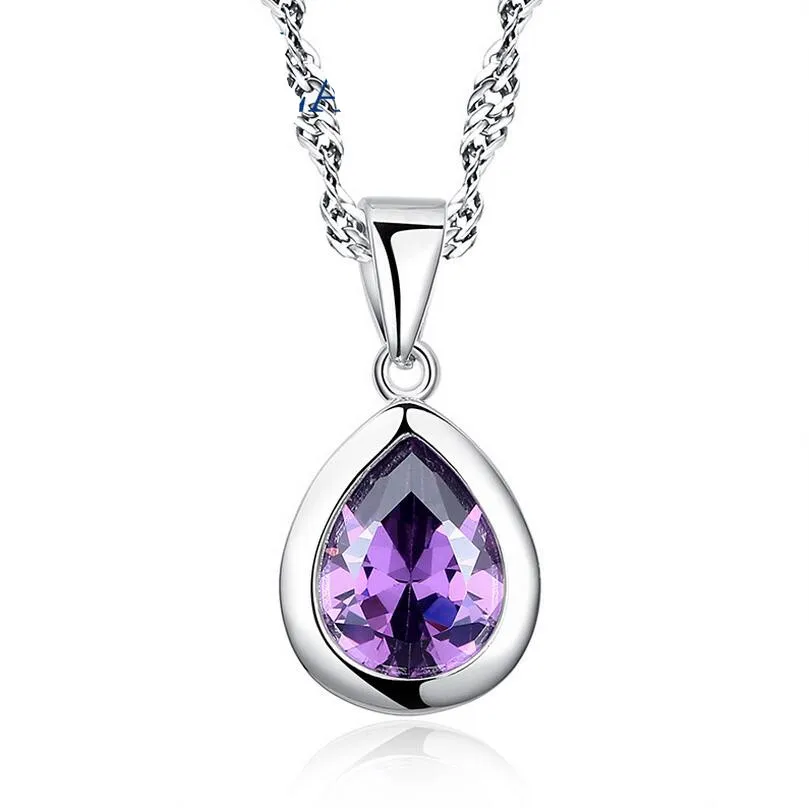 

Fine jewelry 100% 925 Sterling Silver Water droplets amethyst necklace Free shipping