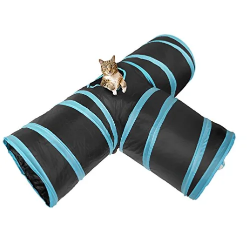 

Amazon hot selling 3 Way Cat Tunnel, Creaker Collapsible Pet Toy Tunnel with Ball for Cat, Puppy, Kitty, Kitten,, Blue