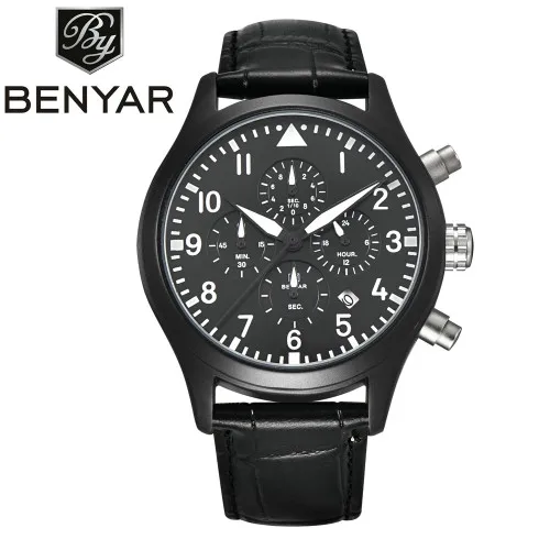 

BENYAR 5103M Men Quartz Watch Analog Date Leather Watch Strap Japan Movement Military Watches, N/a