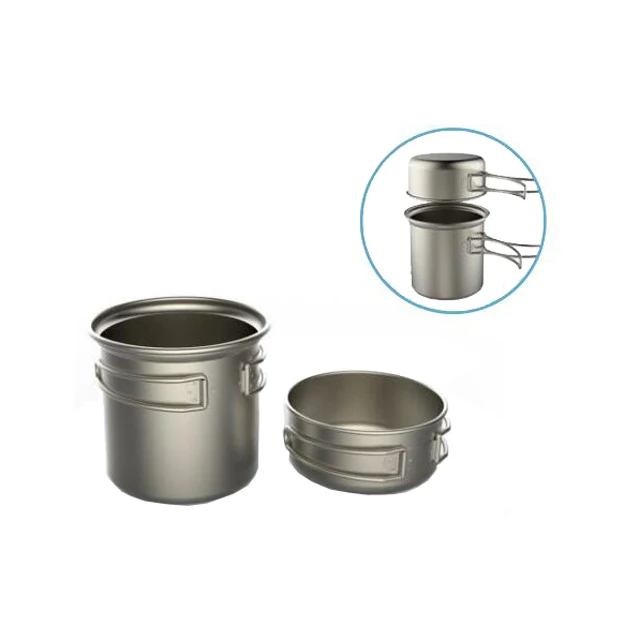 100% pure titanium compact 2 pieces outdoor camping cookset for hiking travelling