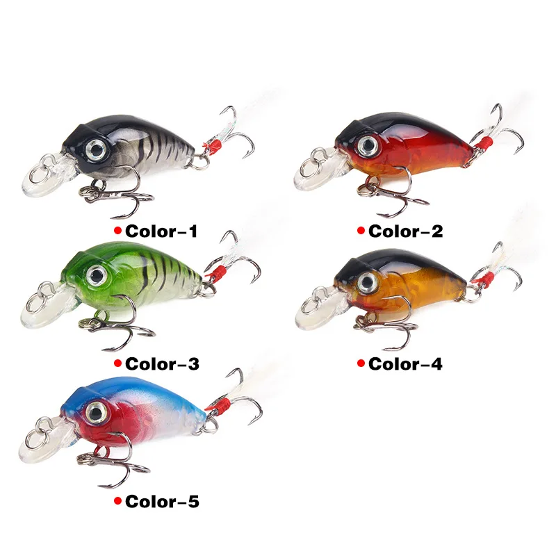 

Peche Wholesale Crankbaits Fishing 4.5cm/3.6g Top Water Lures Plastic Crank Fishing Feather Lure, 5 colors available