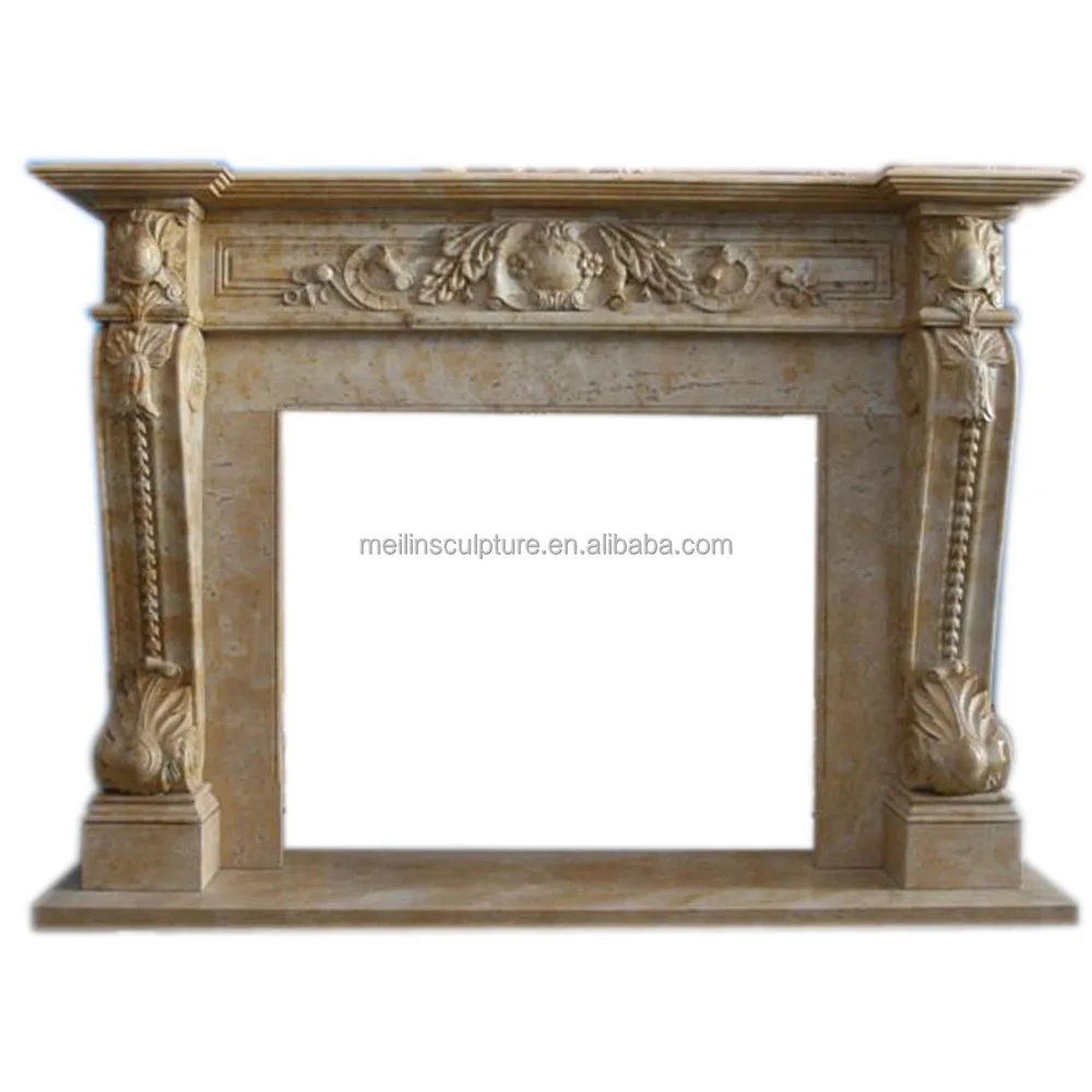 White Marble Machine Carved Indoor Decoration Fireplace Tv Stand