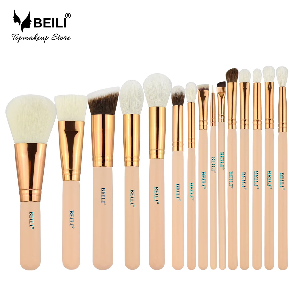 

BEILI Wholesale High End Pink Cosmetics Brush Natural Bristle Box Packing 15PCS Wood Handle Makeup Brush for girls gift