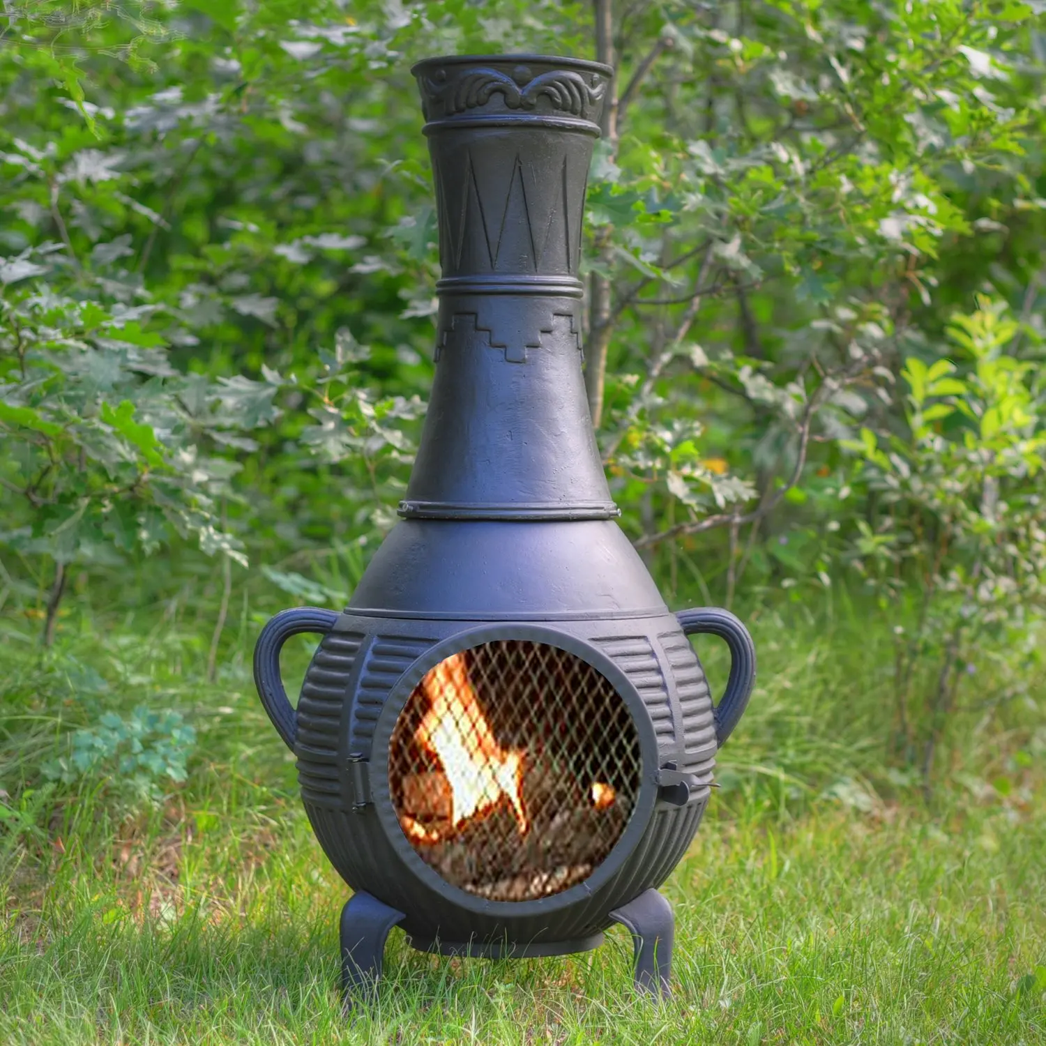 The Blue Rooster Co. Pine Style Cast Aluminum Wood Burning Chiminea in Char...