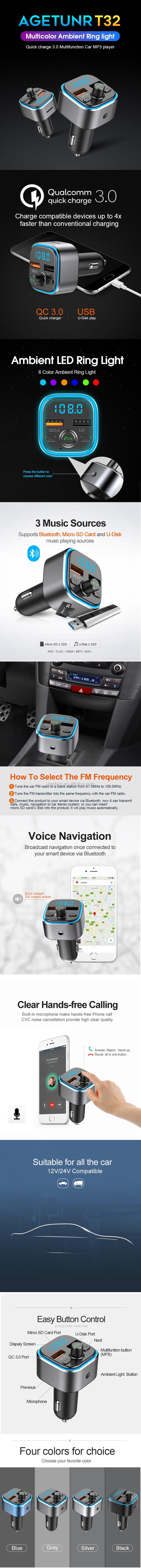 Agetunr T32 Bluetooth 5 0車のmp3プレーヤーfmトランスミッタ急速充電3 0ディスプレイ車電圧オーディオプレーヤーハンズフリーカーキット Buy T32 Bluetooth5 0 Fm トランスミッタ オーディオプレーヤー 車の Mp3 プレーヤー Fm Product On Alibaba Com