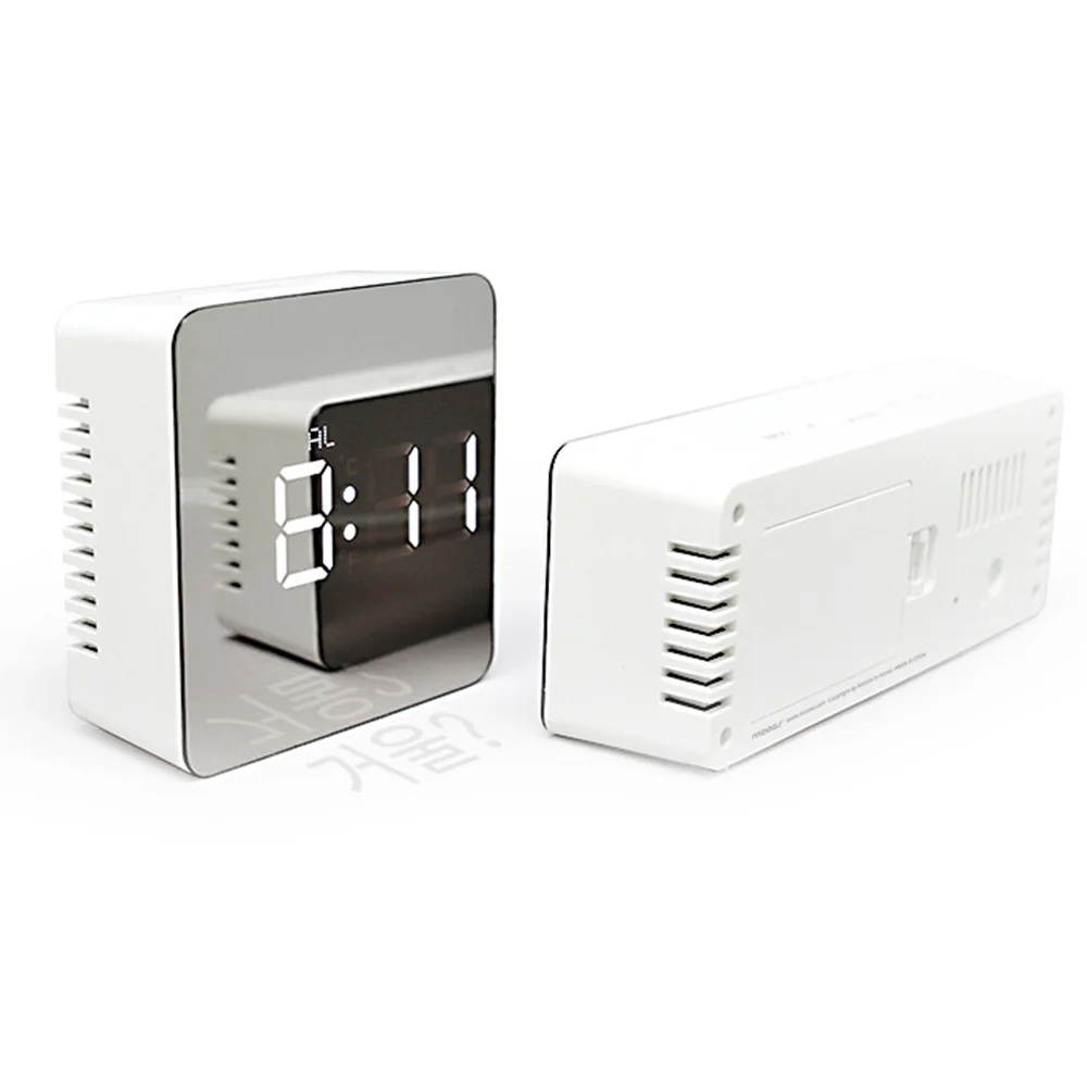 

HD screen and multi-function mirror digital alarm clock or mute LED mirror and makeup mirror clock, White