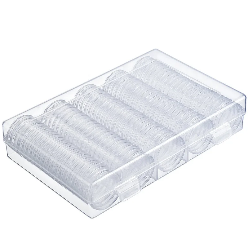 

Round Plastic Coin Holder Coin Collection Case with Storage Organizer Box, Clear