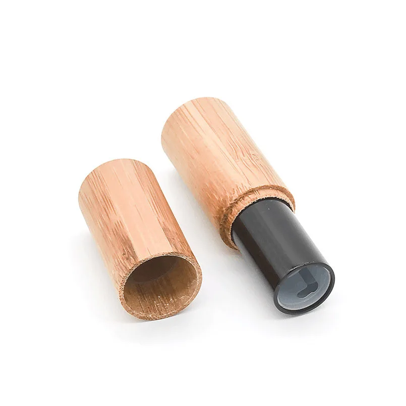 
Empty eco bamboo wood shell black lip balm tube for cosmetic packaging 