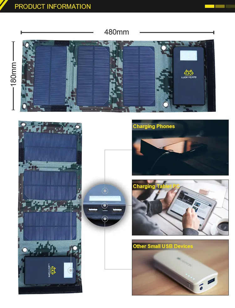Mini 8W Solar Power High Efficiency Solar Panels with Solar Battery Cells USB Output Port for Ourdoor Camping Hiking Travel