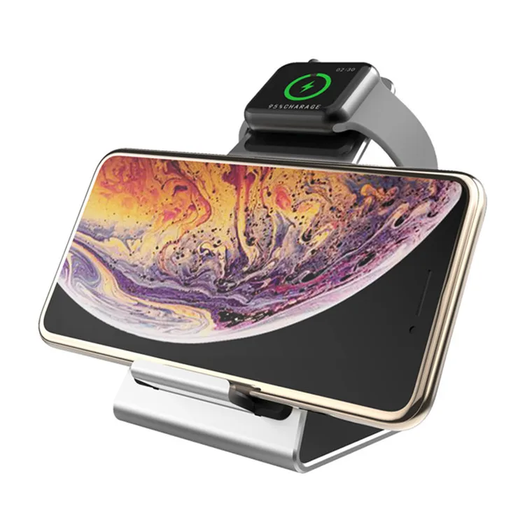 

New Powerful Fast Wireless Charger 2 in 1 for mobile phone smart watch fast charging Universal Compatible for iphone, Black silver red