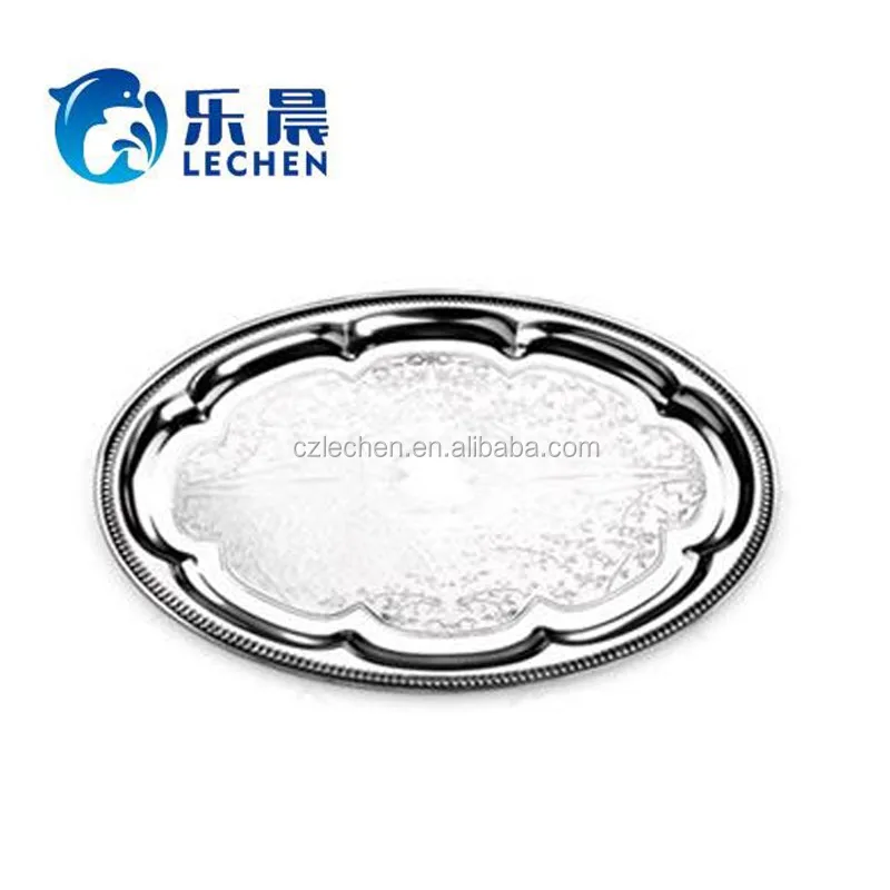 Stainless Steel Plate Tray Oval Mirror Tray Charger Rolling Serving Plate Fruit Plate Simple Baking Steak Tray with handle