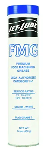 Jet-Lube 30150 FMG Food Machinery Grease, 0 to 400 degrees F, 2 NLGI Number, 14 oz Cartridge, White