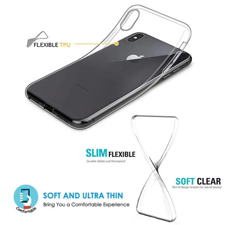 2019 Flexible Slim Crystal Clear Soft TPU Phone Case for iPhone Xs