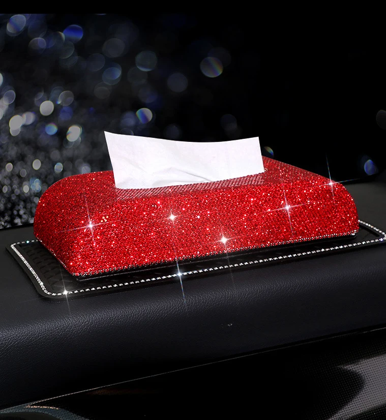 

Bling Luxury rhinestone gem diamond leather car tissue box, Black leather