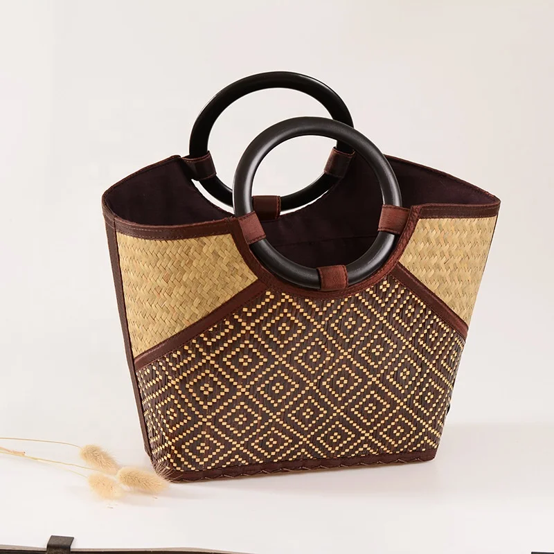 

Bamboo Rattan Straw Basket Beach Bag for Women