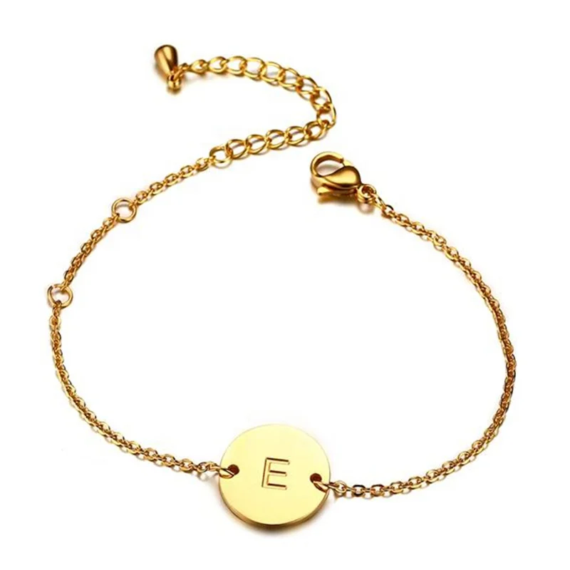 

18K Gold Stainless Steel Chain Initial Charm Bracelet, Gold/rose gold/black/silver