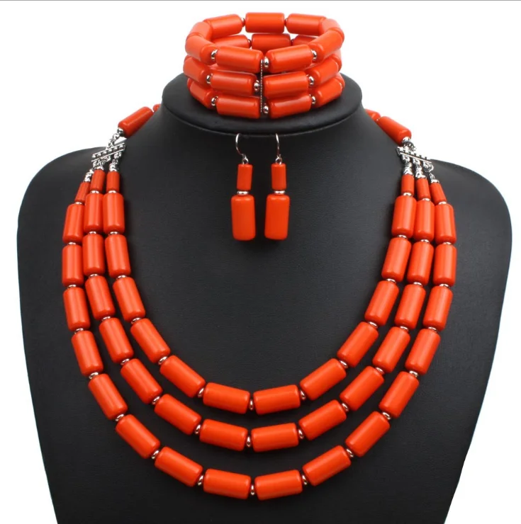 

Nigerian Wedding Necklace Earring Bracelet Sets Statement Collar African Beads Indian Jewelry Set, 5 colors