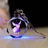 trade assurance custom 3D laser engraved logo Led Crystal Key ring