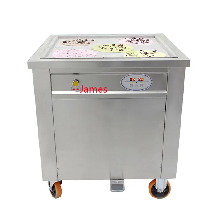 

commercial CE approved single square pan fried ice cream roll machine price with automatic defrost, Silver