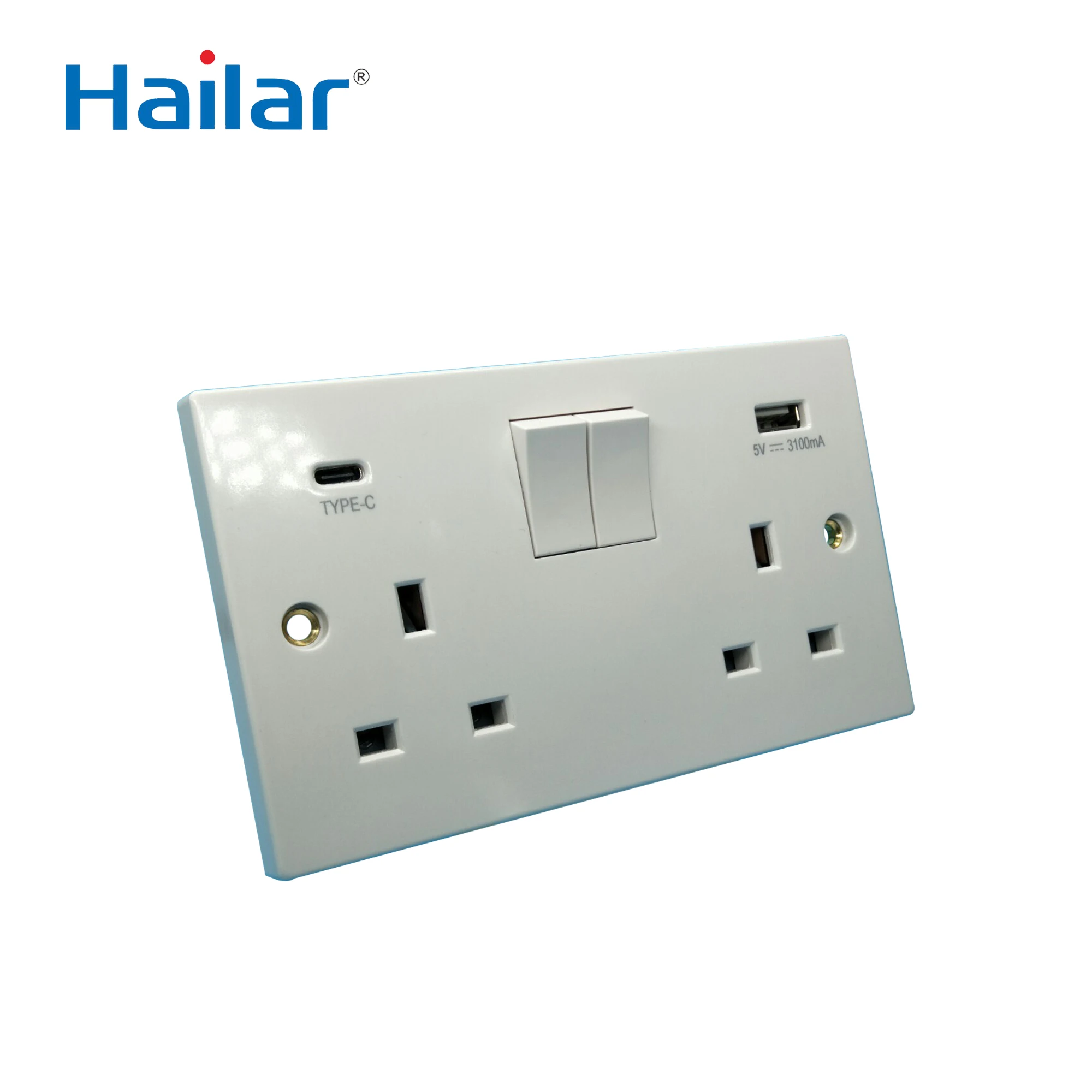 13A 2gang switched SP socket+one type C USB ouelet(5A)+type A USB ouelet(3.1A)  UK electrical Type C charger
