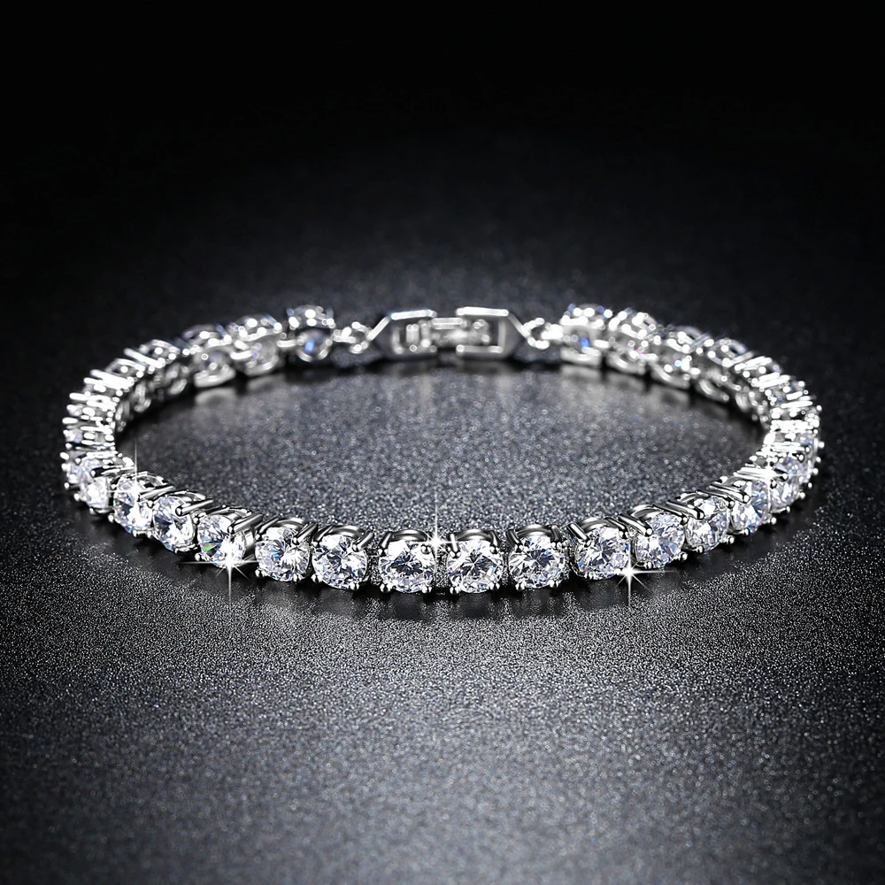 

Yiwu Factory Wholesale Clear Crystal Rhinestone Bracelet Bangle Wristband Wedding Tennis Bracelet For Women, Silver