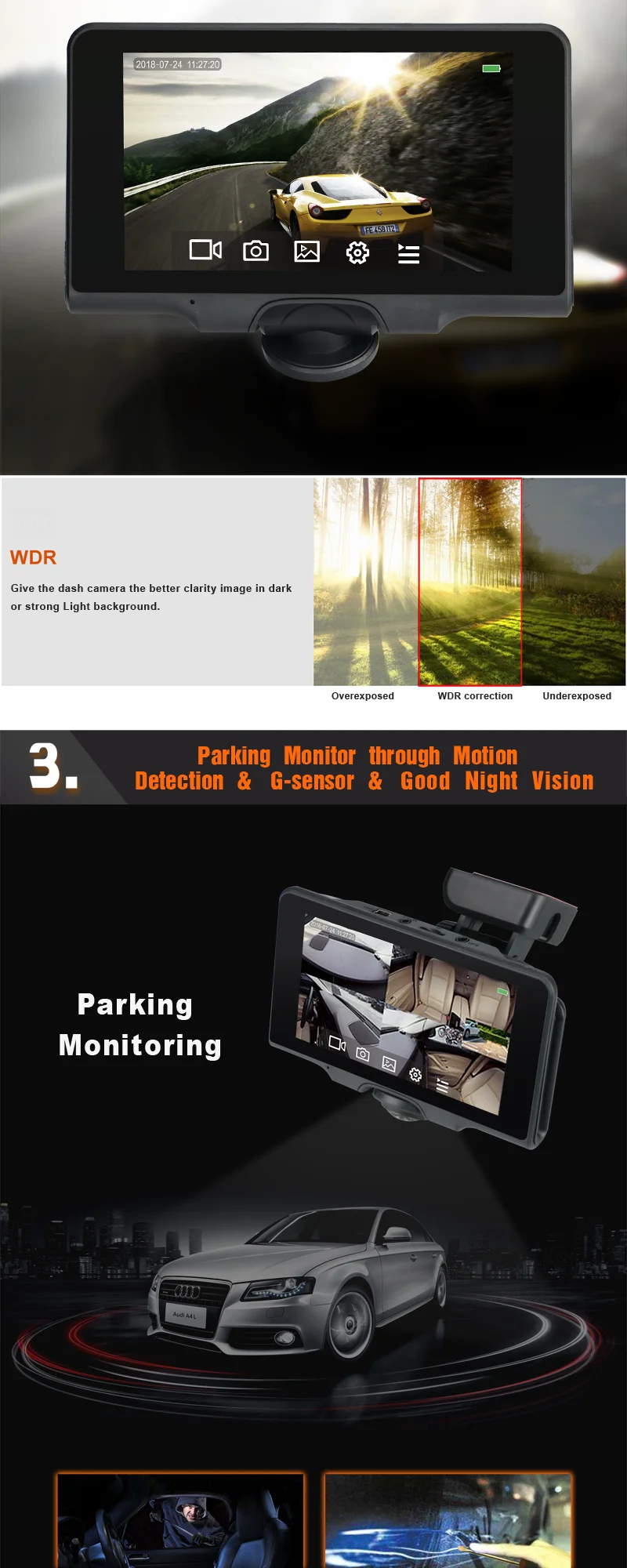 5.0'' IPS touch screen Panoramic car DVRs with GPS Tracking user manual fhd 1080p car camera dvr video record