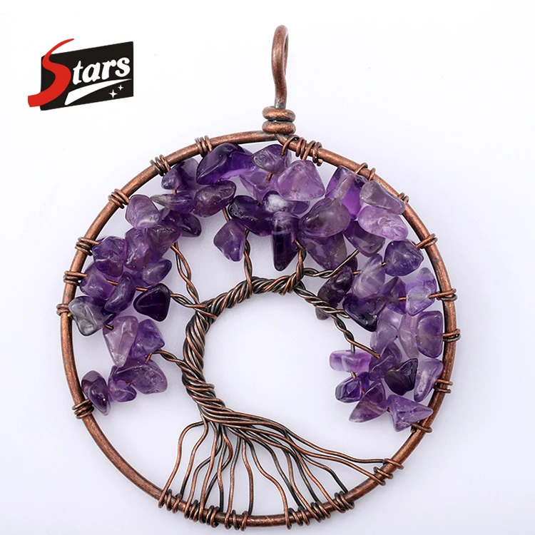 

Mothers Day Gifts Tree Of Life Pendant Amethyst Crystal Necklace Gemstone Dainty Jewelry, Purple