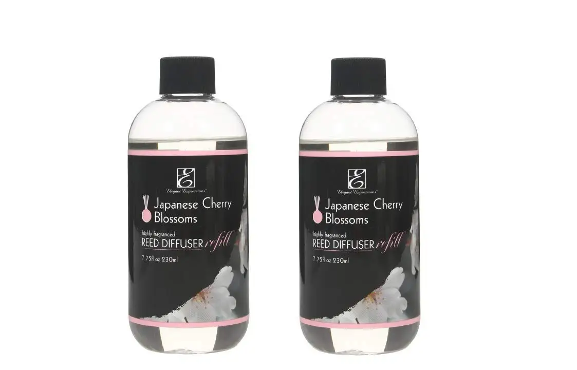 Hosley Set of 2 Premium Japanese Cherry Blossoms Diffuser Refills Oil, 230 ml (7.75 fl oz) Made in USA. Bulk Buy. Ideal Gift for Weddings, spa, Reiki, Meditation Settings