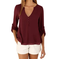 

Feelingirl Factory Price Solid Color Fashion Tops Long Sleeve Ladies Summer Blouses