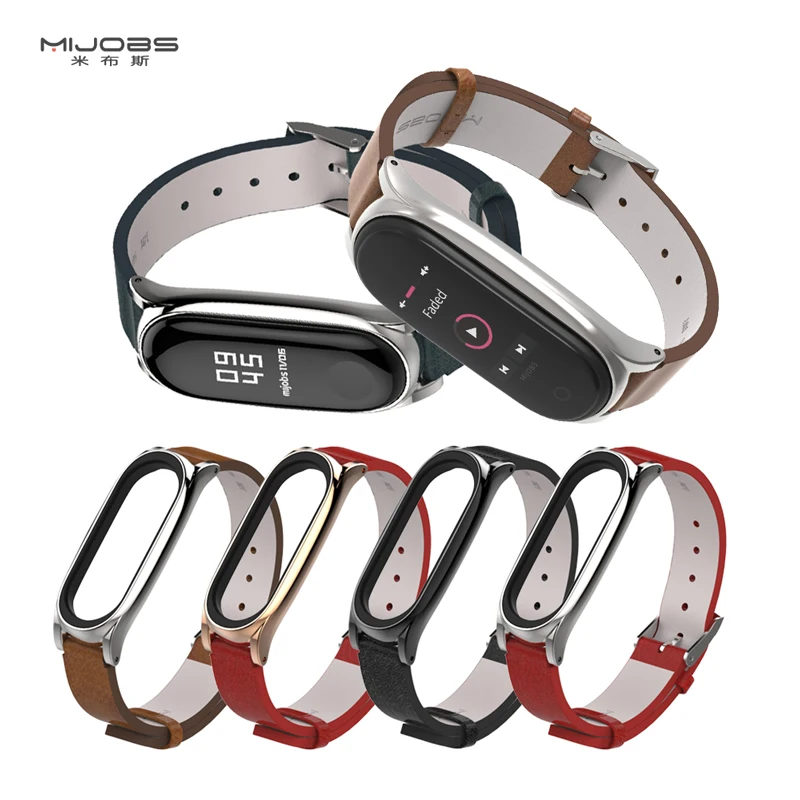 

Mijobs Mi Band 3 Strap PU Leather Mi3 smart bracelet watch band for mi band 4