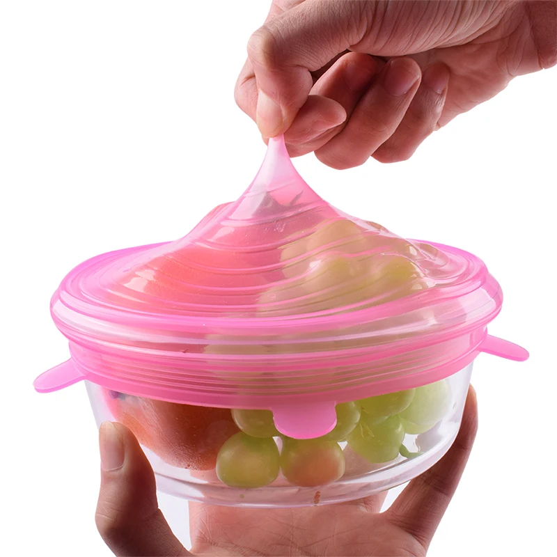
6 Pack Food Grade Reusable Food Saving Container Lid Sets Stretchy Bowl Covers Flexible Silicone Stretch Lids  (60828818322)