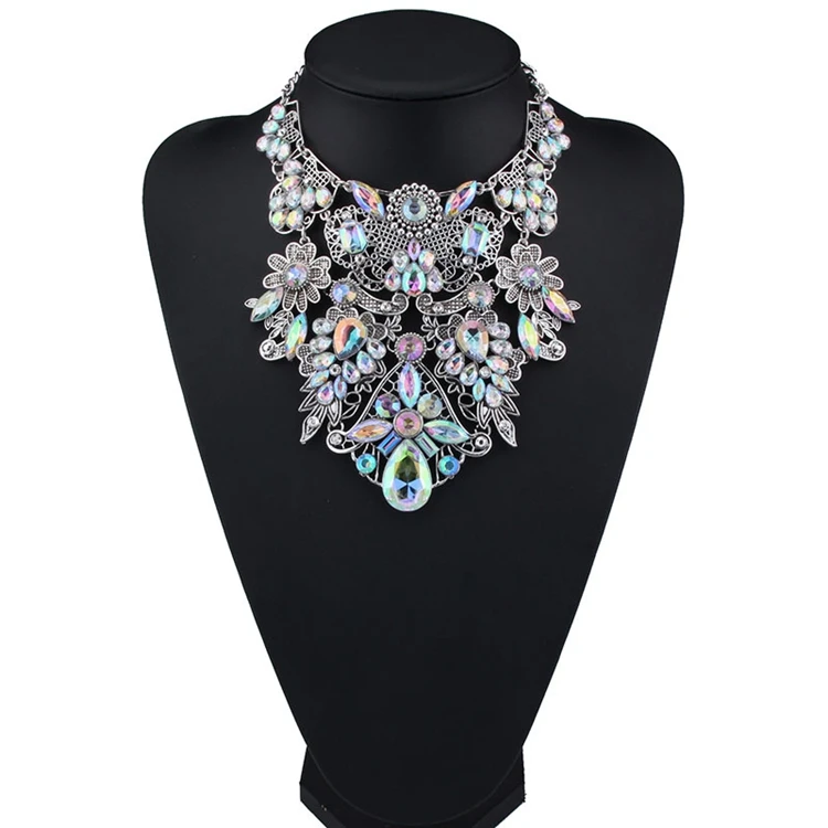 

NK-189017 Delicate Luxurious Flower Chain Collar Choker Statement Bib Necklace Jewelry, 3 colors